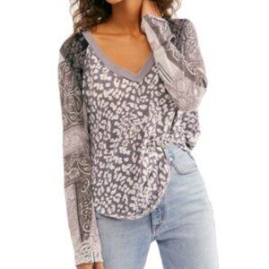 We the Free | Gray Mixed Print Friday Night Long Sleeve T-Shirt Size XS